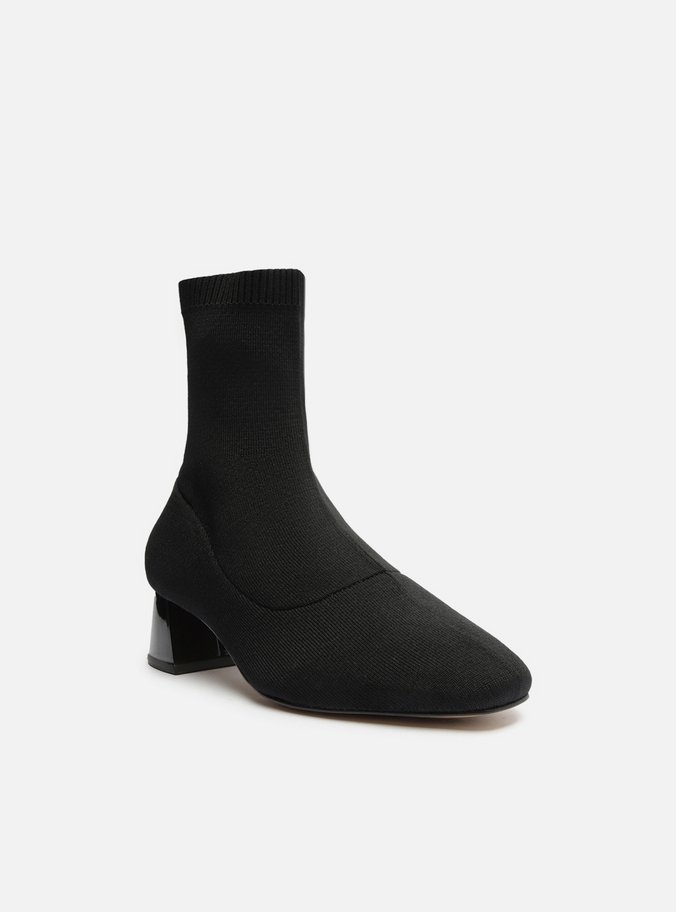Bota Skinny Preta Knit Cano Médio