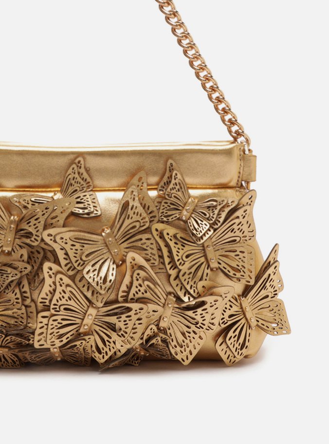 Clutch Dourada Couro Pequena Borboletas