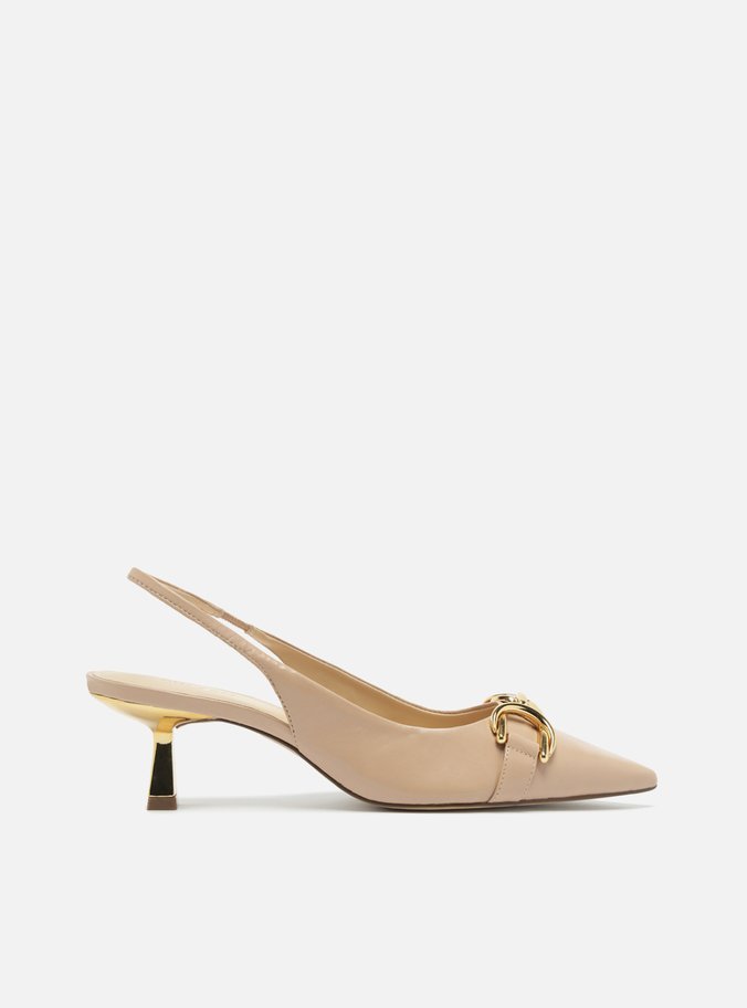 Scarpin Nude Snake Bico Fino Slingback Bridão