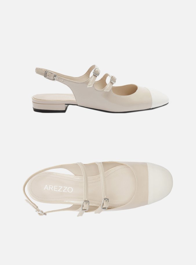 Sapatilha Boneca Bege Verniz Tiras Cap Toe
