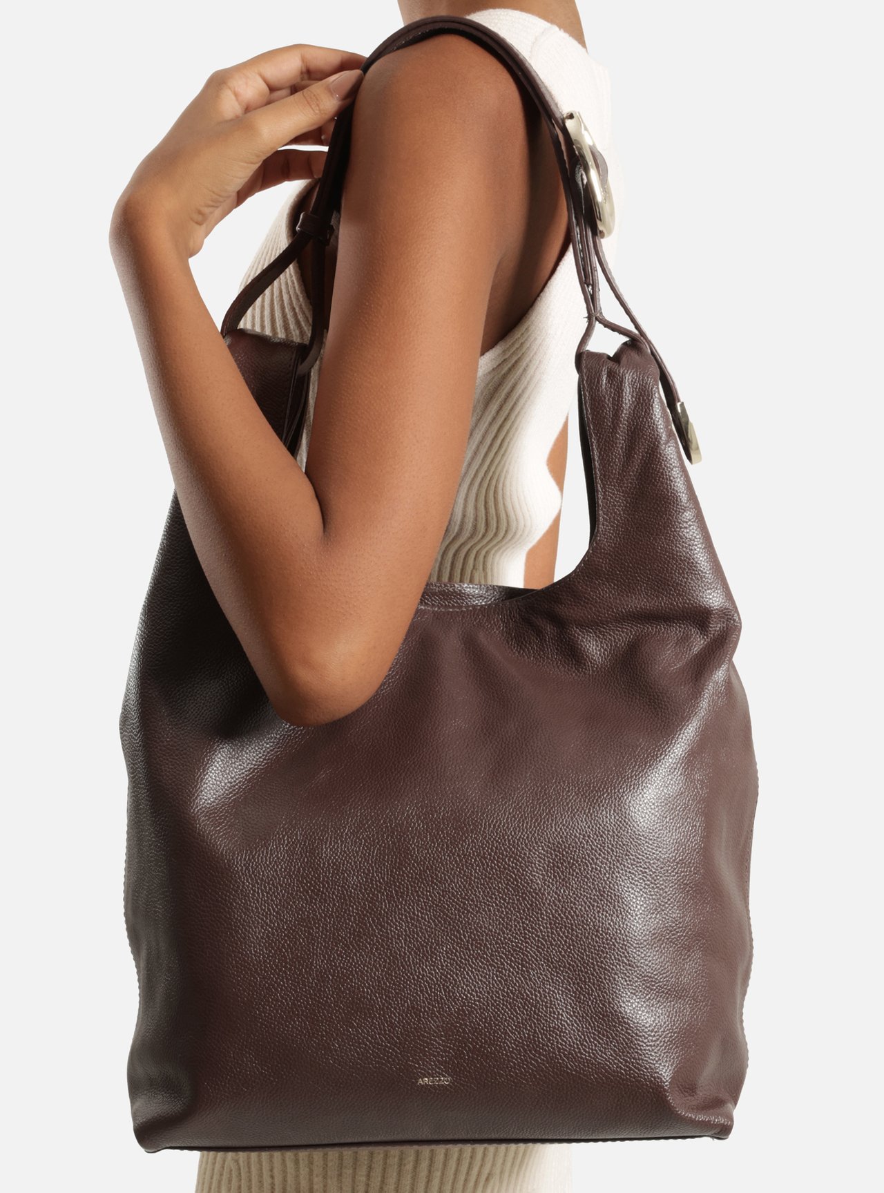 Bolsa Hobo Marrom Couro Média — foto 6