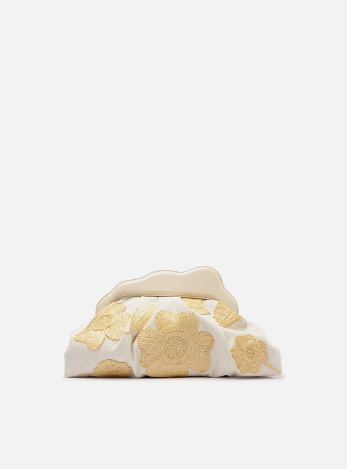 Clutch Off-White Linho Média Bordado Flores