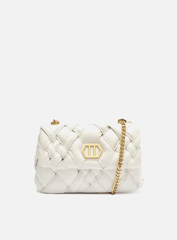 Bolsa Tiracolo Branca Couro Tressê Média