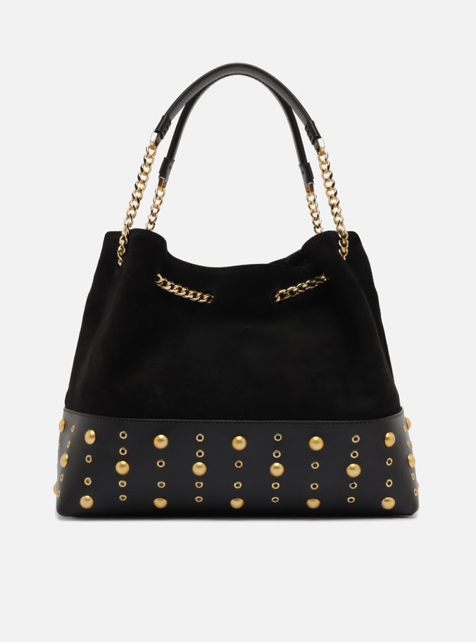 Bolsa Bucket Preta Couro Acamurçado Grande