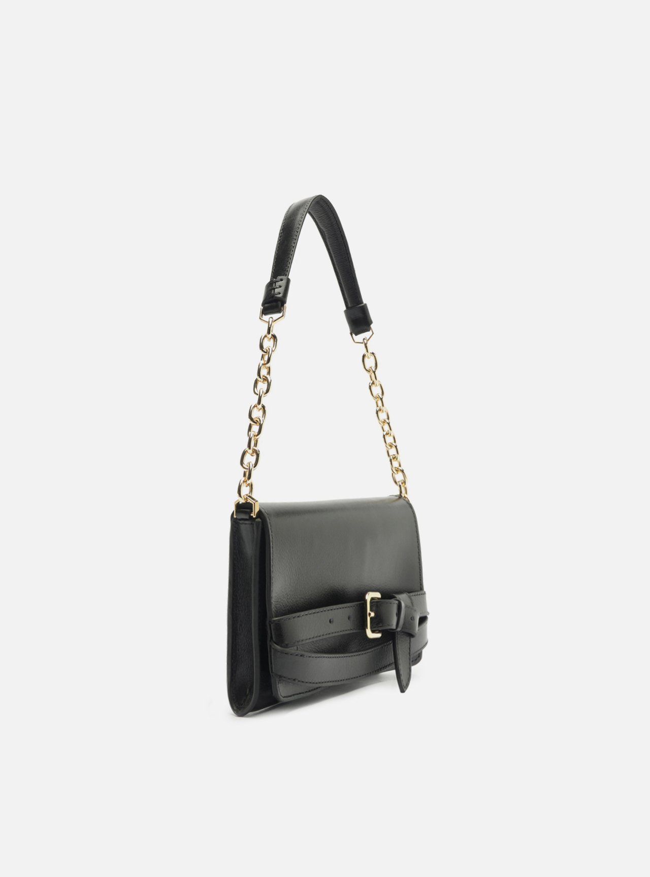 Bolsa Shoulder Preta Couro Pequena Tiras Fivela — foto 5
