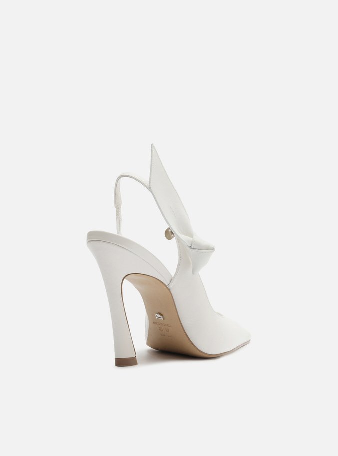 Scarpin Branco Couro Salto Alto Slingback Livia