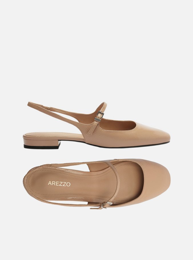 Sapatilha Boneca Bege Couro Slingback Classic