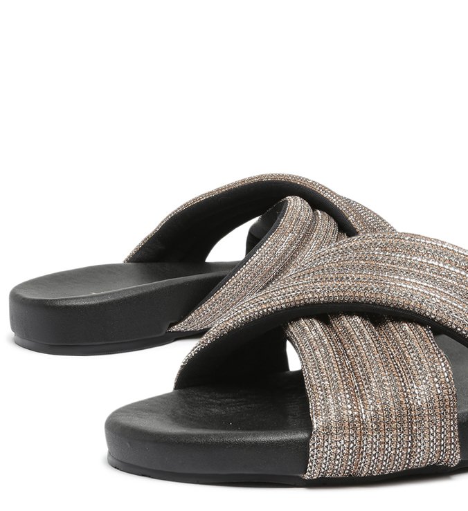 Rasteira Marrom Tecido Slide Home