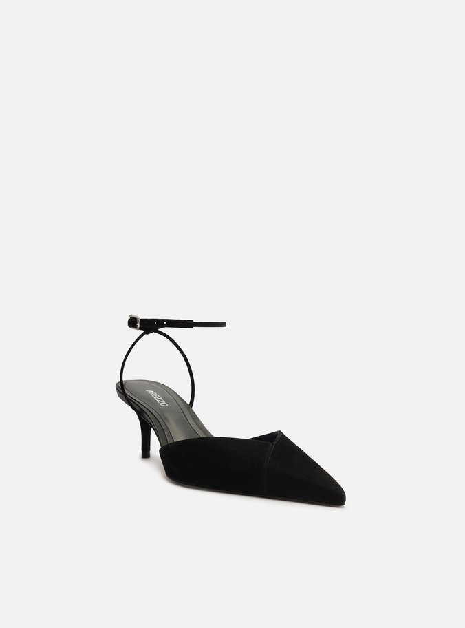 Scarpin Preto Nobuck Salto Kitten Aberto