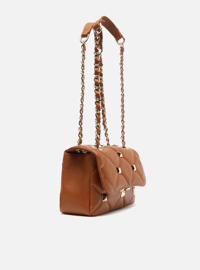 Bolsa Tiracolo Marrom Couro Mizz Pequena Tachas