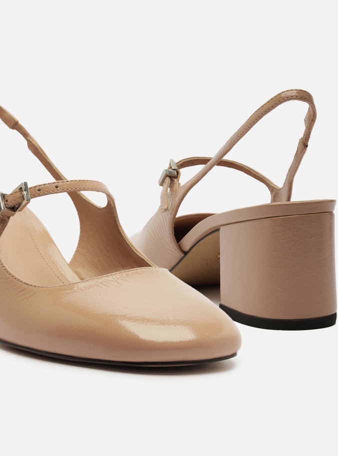 Sapato Boneca Bege Couro Bloco Slingback Classic