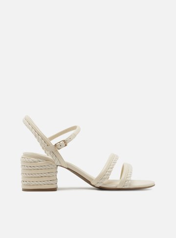 Sandália Off-White Salto Médio Cordão Bicolor