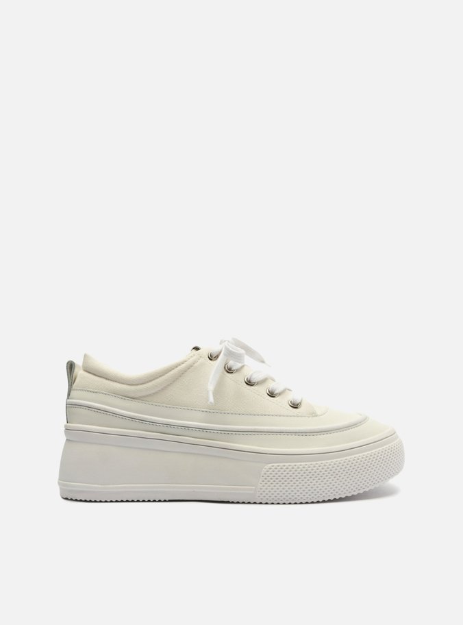Tênis Branco Lona Sola Alta Flatform