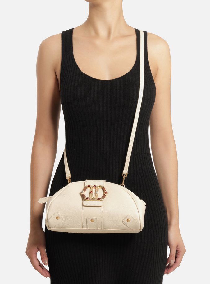 Bolsa Tiracolo Branca Couro Média Metal Sextavado