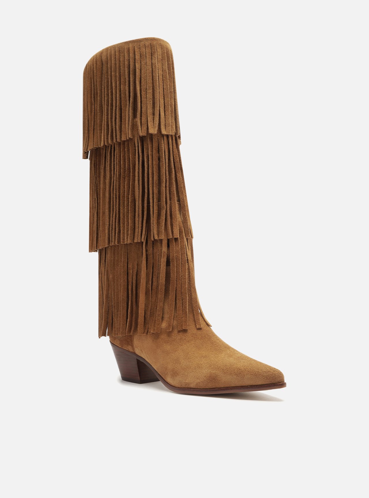 Bota Marrom Suede Cano Médio Bloco Franjas — foto 3