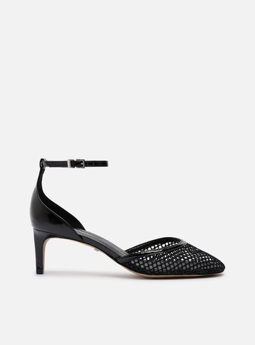 Scarpin Preto Salto Baixo Fino Aberto Tela