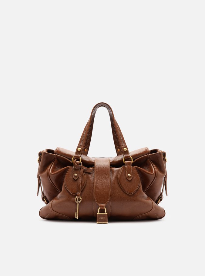 Bolsa Tote Caramelo Couro Média Cadeado