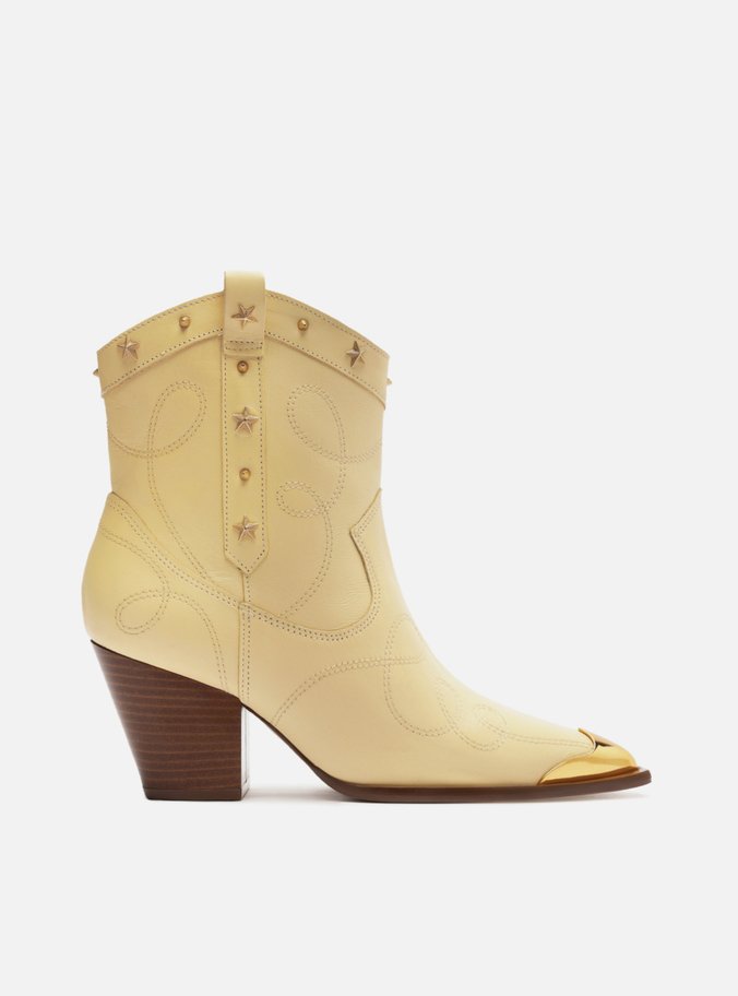 Bota Amarela Couro Cano Curto Ponteira Western