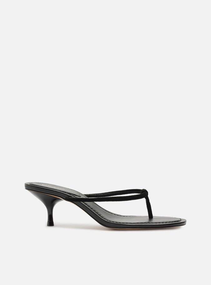Tamanco Preto Camurça Salto Fino Flip Flop