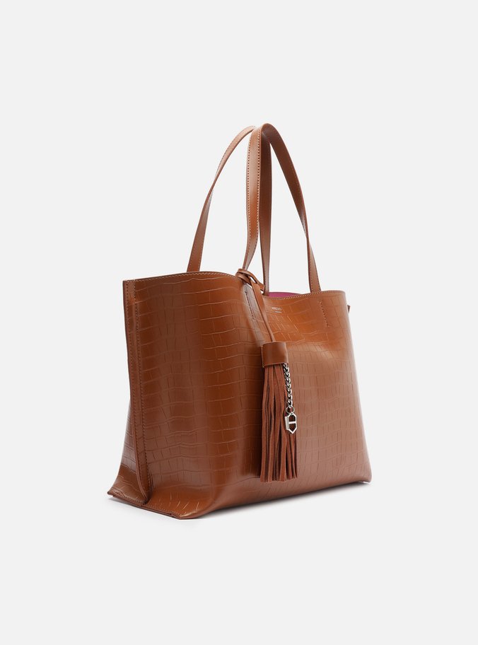Bolsa Shopping Marrom Croco Grande Barbicacho