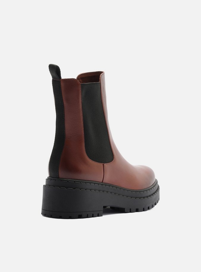 Bota Caramelo Couro Cano Curto Tratorada Elástico