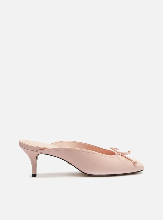 Mule Rosa Couro Salto Fino Bico Quadrado