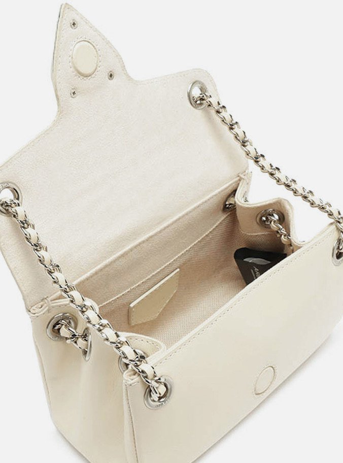 Bolsa Tiracolo Branca Couro Pequena Coração Metal