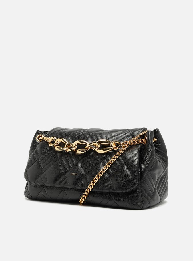 Bolsa Tiracolo Preta Couro Matelassê Grande