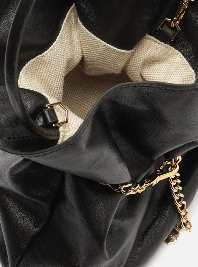 Bolsa Tiracolo Preta Couro Pequena Correntes