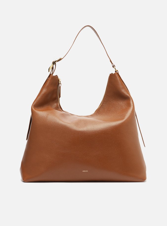 Bolsa Hobo Marrom Couro Grande Básica