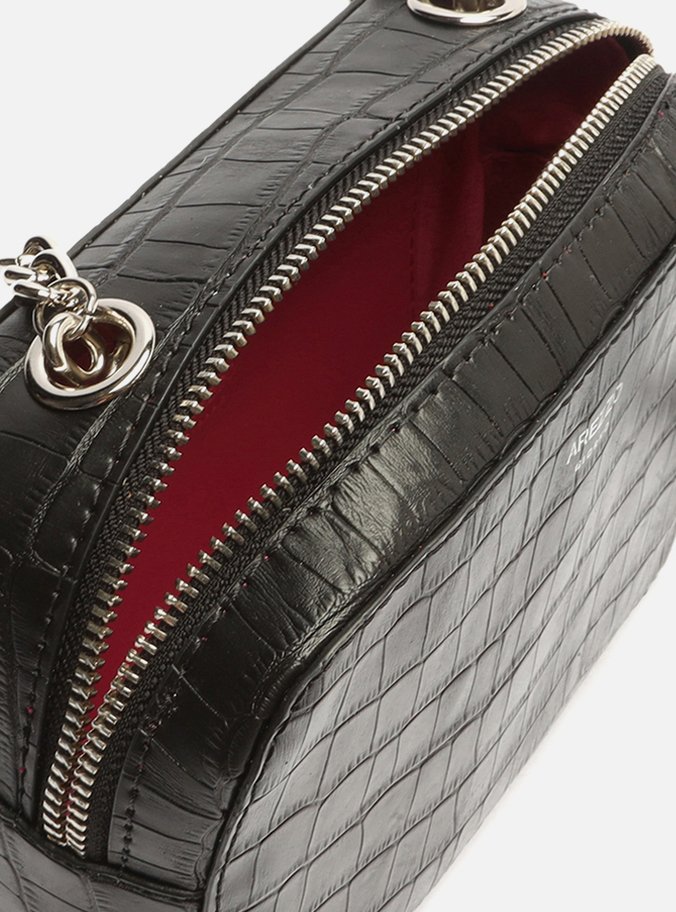 Bolsa Tiracolo Preta Croco Pequena Barbicacho