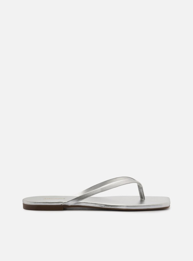 Rasteira Prata Flip Flop Bico Quadrado