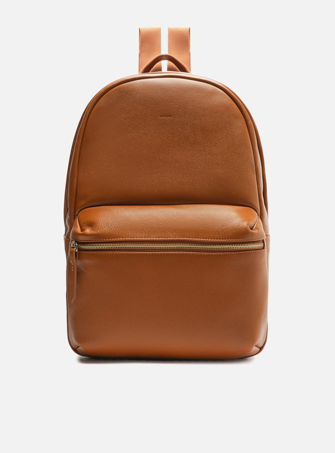 Mochila Marrom Couro Grande Bolso Frontal