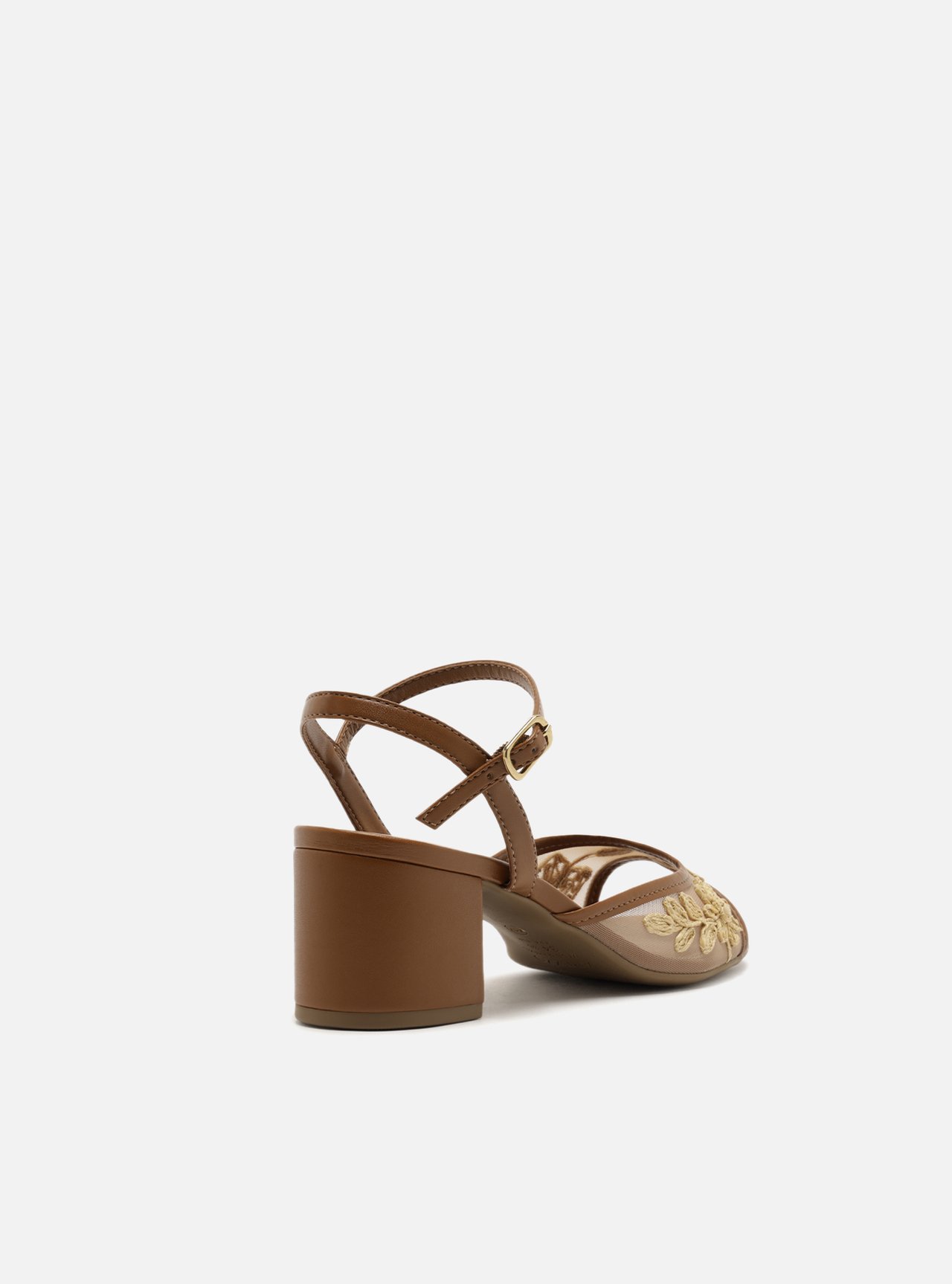 Sandália Marrom Salto Bloco Tule Bordado — foto 4