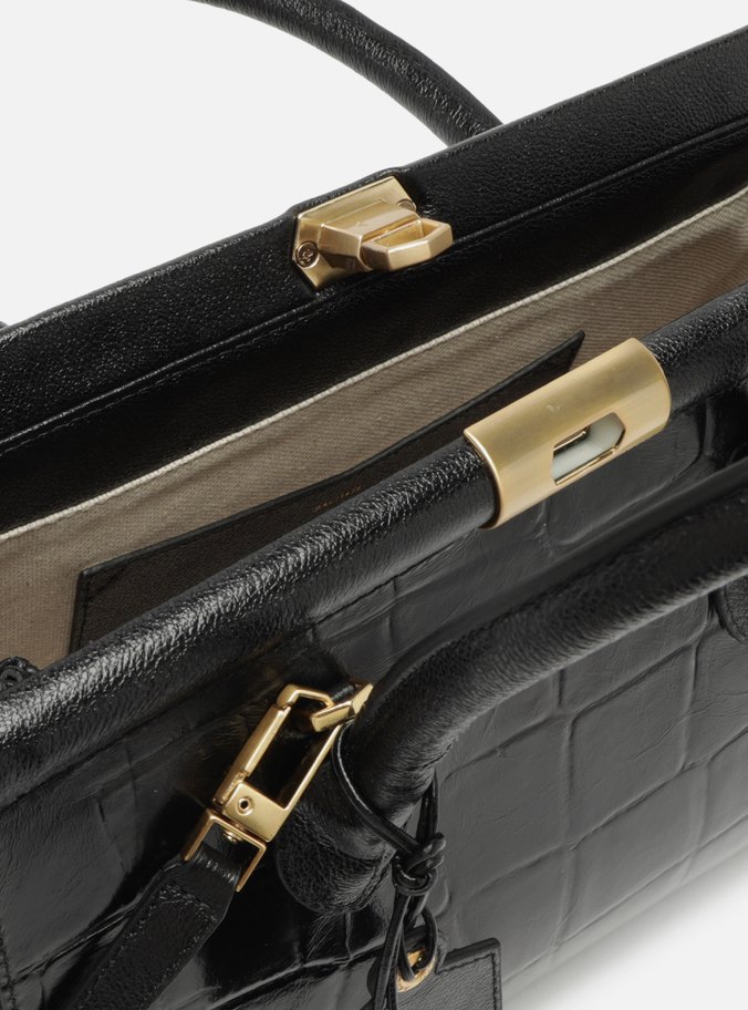 Bolsa Tote Preta Couro Maxi Croco Grande