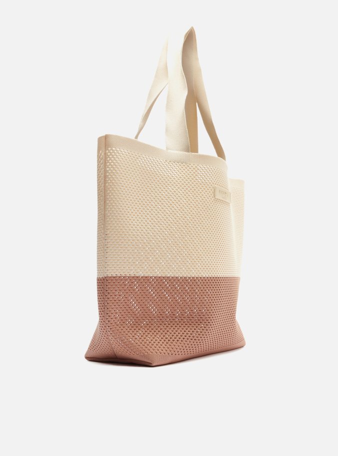 Bolsa Shopping Bege e Marrom Grande Crochê