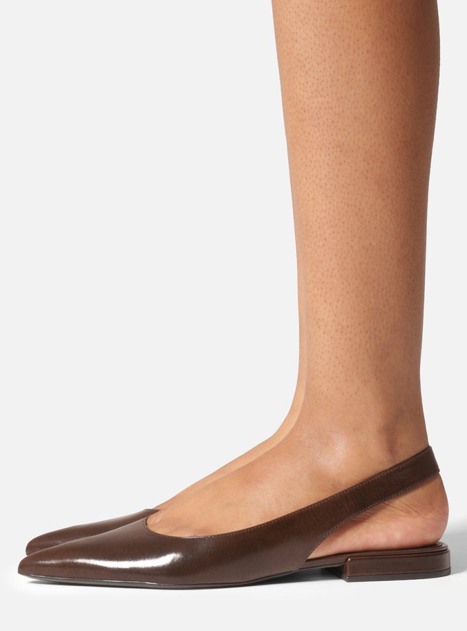 Sapatilha Marrom Couro Slingback Bico Fino