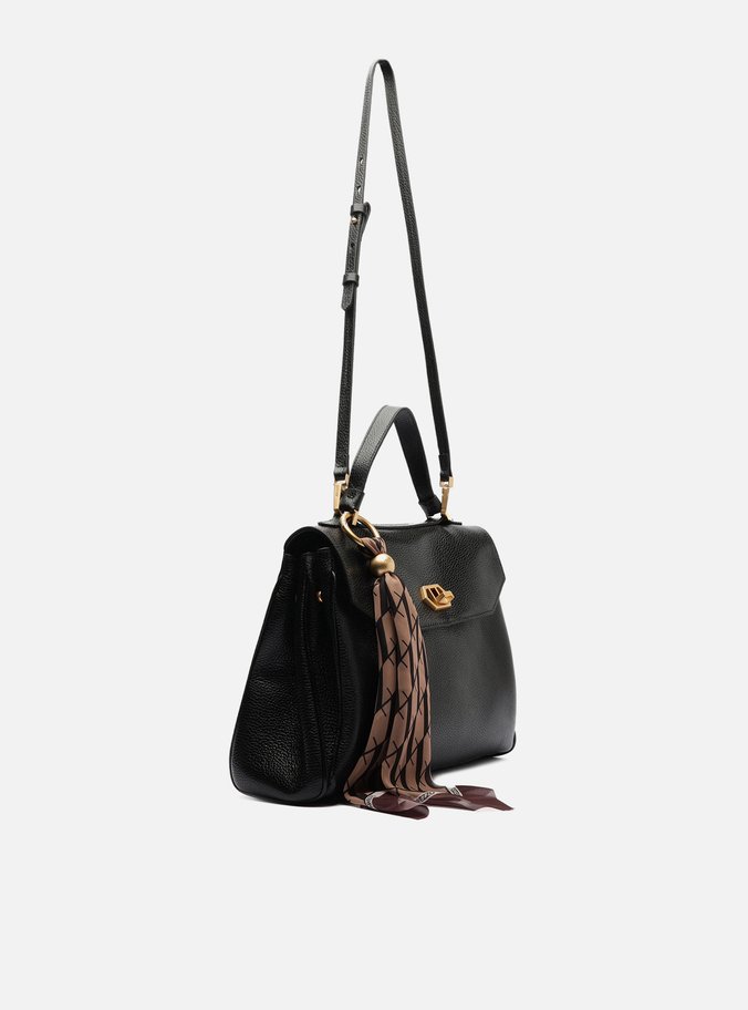Bolsa Satchel Preta Couro Média Lenço