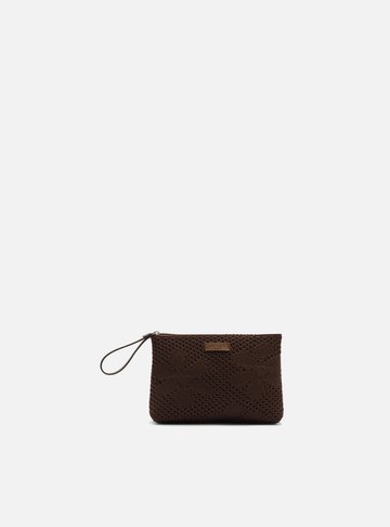 Arezzo — Bolsa Necessaire Marrom Knit Pequena Metais Brizza