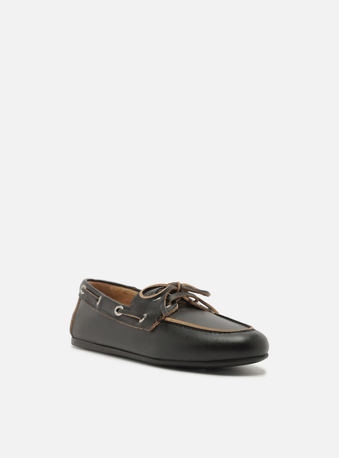 Mocassim Dockside Preto Couro Amarração