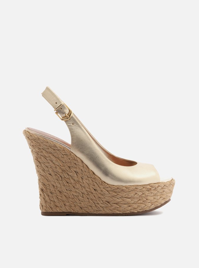 Sandália Dourada Couro Plataforma Alta Giovanna