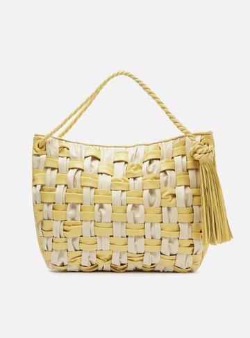 Bolsa Hobo Amarela Couro Grande Tressê Bicolor