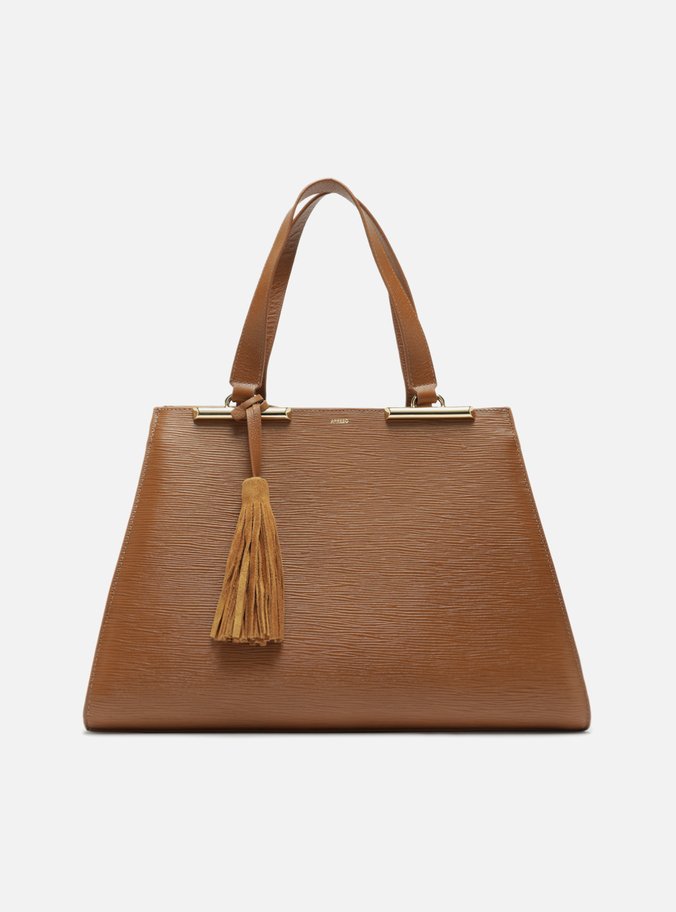 Bolsa Shopping Marrom Couro Grande Metal Barbicacho