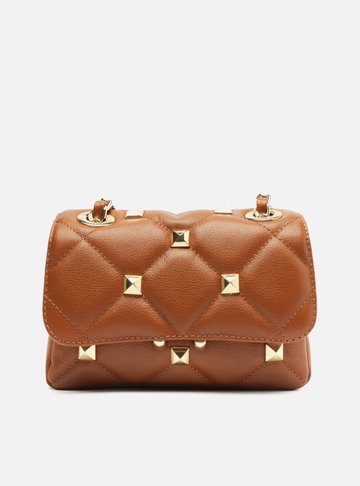 Bolsa Tiracolo Marrom Couro Mizz Pequena Tachas
