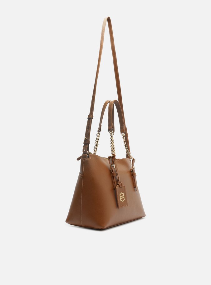 Bolsa Tote Caramelo Couro Grande Alça Corrente