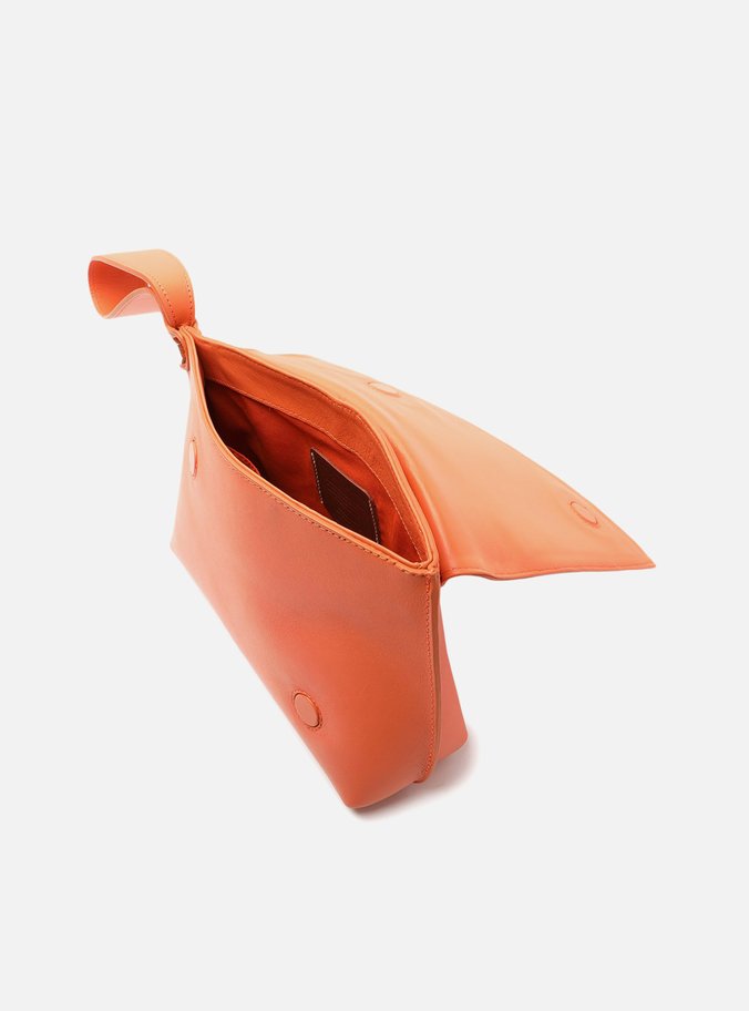 Bolsa Clutch Laranja Couro Média Geométrica
