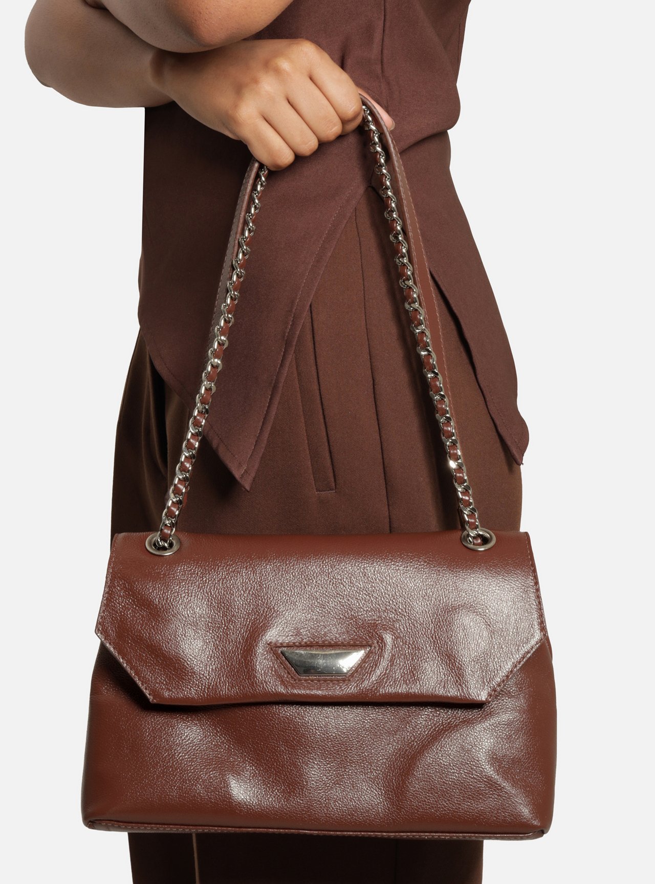 Bolsa Tiracolo Marrom Couro Média Corrente — foto 6