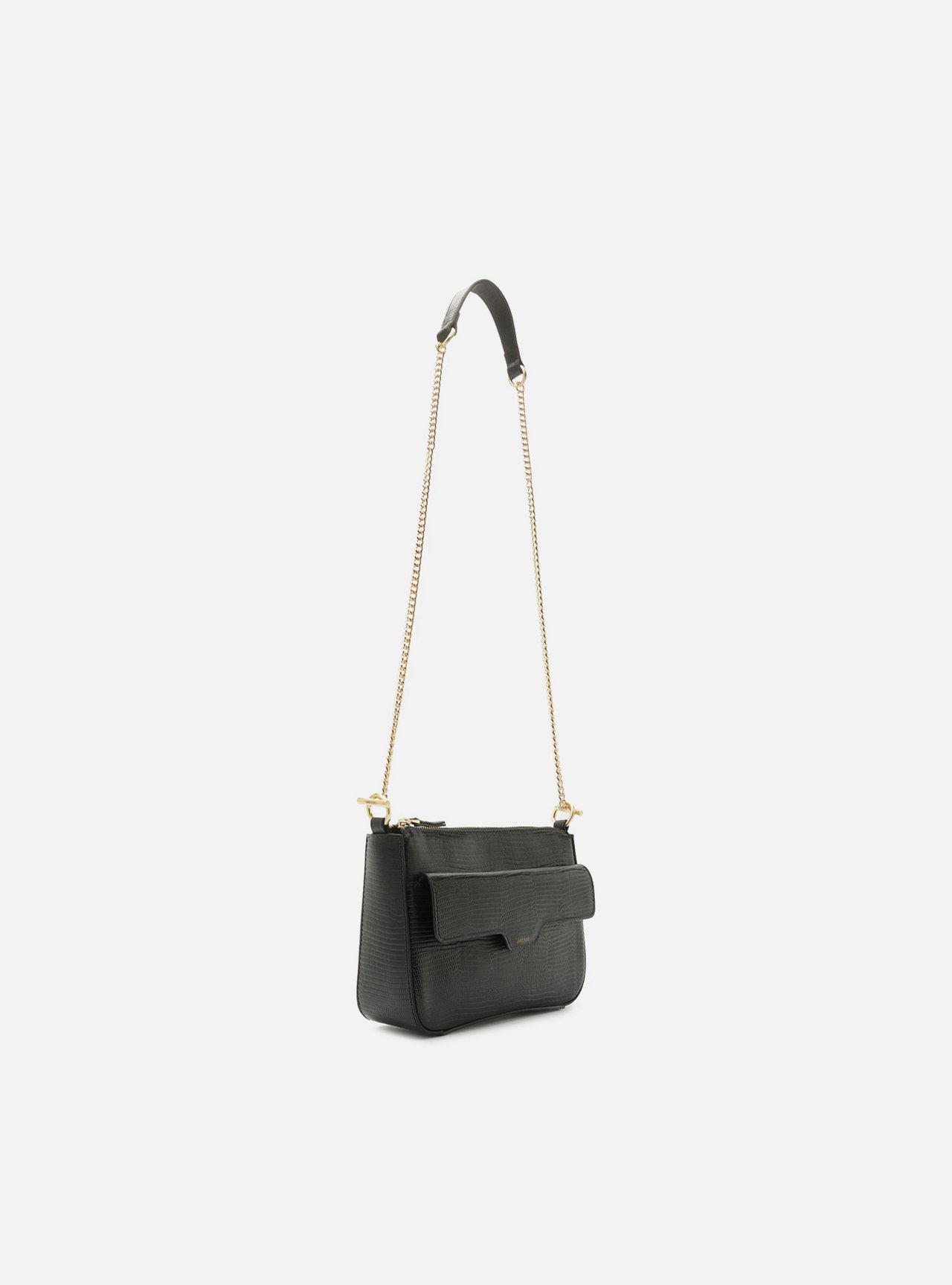Bolsa Tiracolo Preta Couro Pequena Corrente — foto 5