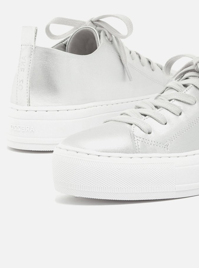 Tênis Couro Cadarço Flatform Prata