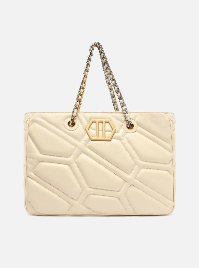 Bolsa Shopping Branca Couro Emma Grande Corrente